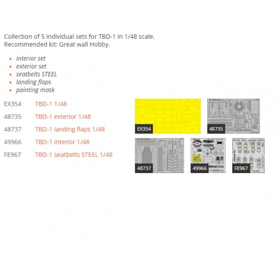 1/48 Douglas TBD-1 Devastator 1937 Super Detail Set for Great Wall Hobby kits