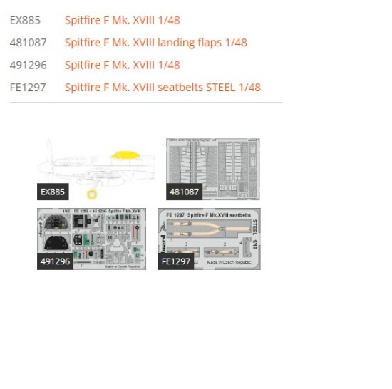 1/48 Supermarine Spitfire F Mk.XVIII Super Detail Set for Airfix kits