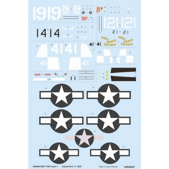 1/48 Grumman F6F-3 Hellcat Part. 1 Decals for Eduard kits