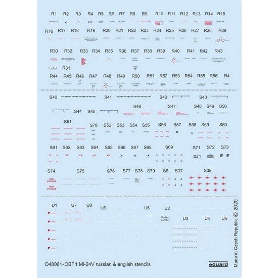 1/48 Mil Mi-24V Stencils Russian & British Decals for Zvezda kits