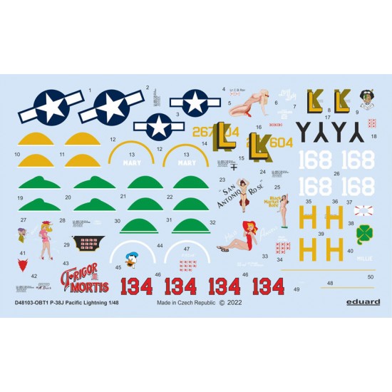 1/48 Lockheed P-38J Lightning Pacific Decals for Tamiya kits