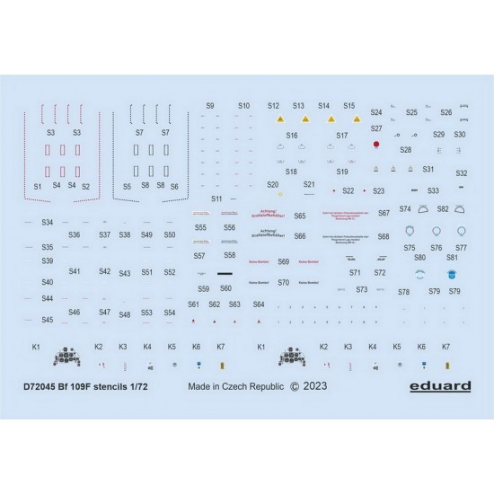 1/72 Messerschmitt Bf 109F Stencils Decal for Eduard kits