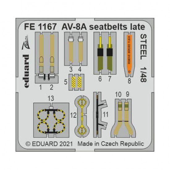 1/48 Hawker Siddeley AV-8A Harrier Seatbelts Late STEEL Detail Set for Kinetic kits