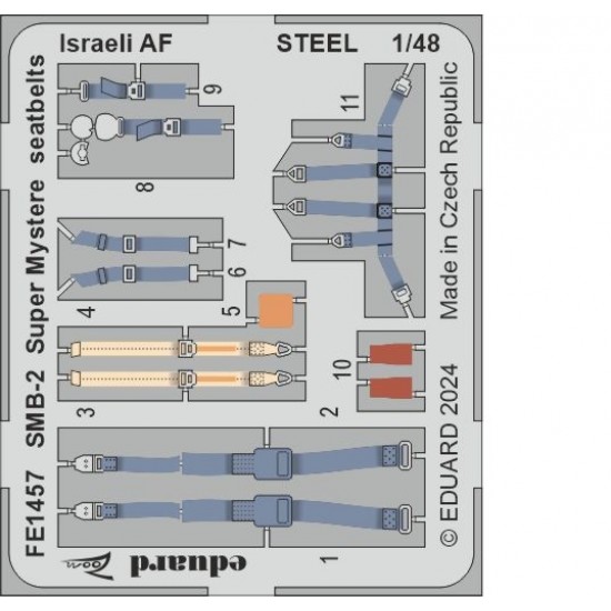 1/48 Israeli AF Dassault SMB-2 Super Mystere Seatbelts Colour PE sheet for Special Hobby kits