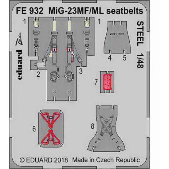 1/48 Mikoyan-Gurevich MiG-23MF/ML Seatbelts Steel Detail Set for Eduard/Trumpeter kits