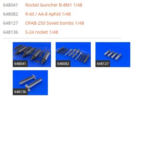 1/48 Sukhoi Su-25 Armament Super Detail Set for Eduard/Zvezda kits