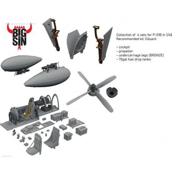 1/48 P-51B Malcolm Hood Canopy Cockpit, Propeller, Legs, Drop Tanks for Eduard kits