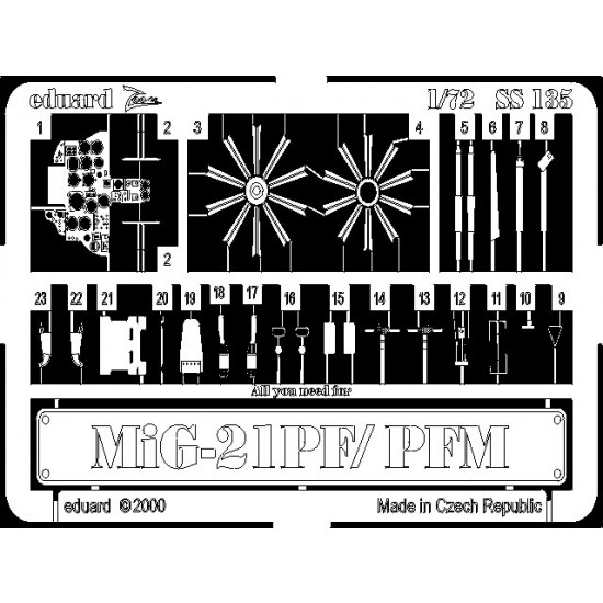 Photoetch for 1/72 Mikoyan-Gurevich MiG-21PF/PFM for Bilek kit