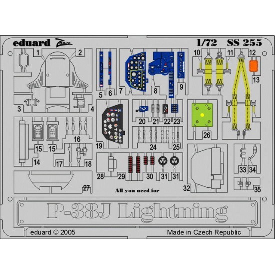 1/72 Lockheed P-38J Lightning Colour Photoetch Set Vol.2 for Academy kit