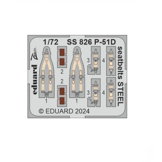 1/72 P-51D Mustang Seatbelts Colour PE sheet for Eduard kits