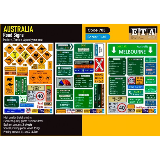 1/35 Modern Australian Road Signs Set (3 sheets)