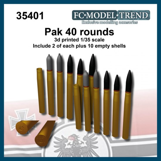 1/35 Pak 40 75mm Rounds (2 of each plus 10 empty shells)