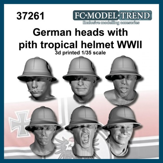 1/35 WWII German Heads with Tropical Pith Helmets