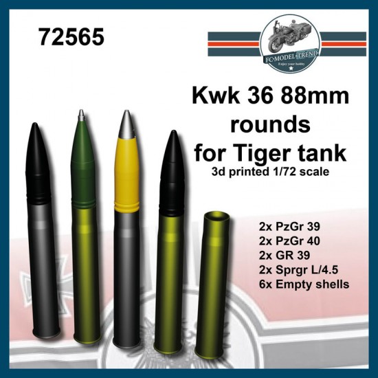 1/72 KwK 36 88mm Rounds for Tiger Tank (3D Printed Kits)