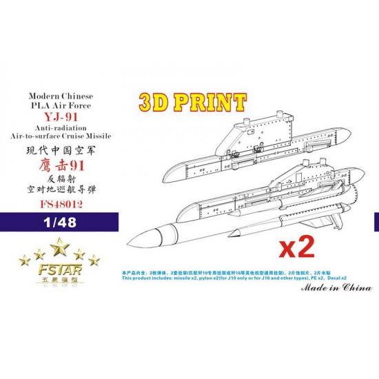 1/48 Modern Chinese PLA Air Force YJ-91 Anti-radiation Missile with Pylons (2 pcs)