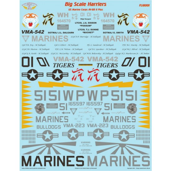 1/18 Big Scale Harriers Markings Decal - VMA-223, VMA-542 for Hobbyboss