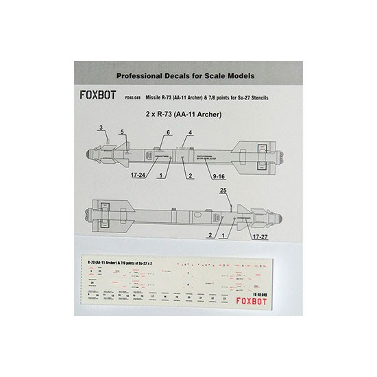 1/48 Missile R-73 (AA-11 Archer) & 7/8 points for Su-27 Stencils Decals