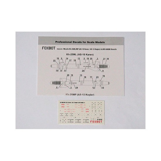 1/48 Missile Kh-25ML/MP (AS-10 Karen / AS-12 Kegler) & APU-68UM Stencils Decals