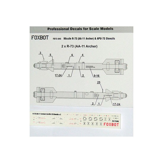 1/72 Missile R-73 (AA-11 Archer) & APU-73 Stencils Decals for Soviet Aircraft