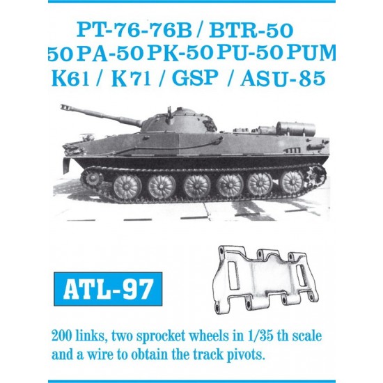 Metal Tracks for 1/35 PT-76 -76B/BTR-50-50P-50PA-50PK-50PU-50PUM/K-61/K-71/GSP/ASU-85