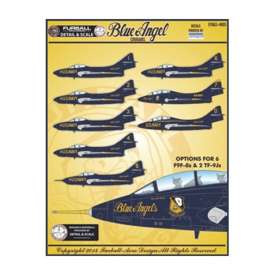 Decals for 1/48 Blue Angel Cougars Grumman F9F-8/TF-9J