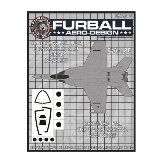 1/48 F/A-18E Canopy, Wheel Hubs, Gun Muzzle & IFF Box Vinyl Masking Set for Hasegawa Kit