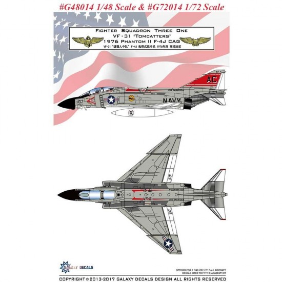 Decals for 1/72 McDonnell Douglas F-4J Phantom II VF-31 Tomcatters 1976