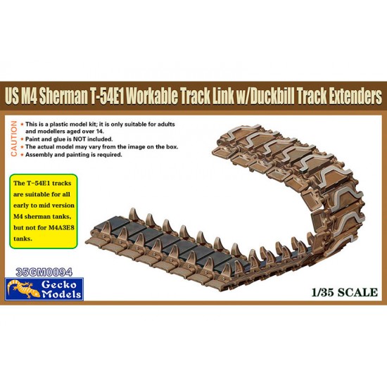 1/35 Sherman T54E1 Workable Track Link with Duckbill Track Extenders