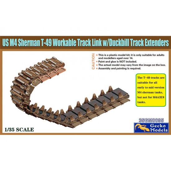 1/35 Sherman T-49 Workable Track Link with Duckbill Track Extenders