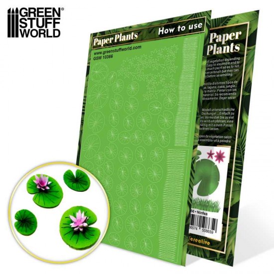 1/48, 1/35, 1/32 Paper Plants - Lilly Pads (50 lillies, 24 flowers, 2 grass lines)