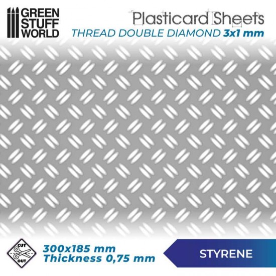 1/43, 1/48, 1/50 Plasticard - Thread DOUBLE DIAMOND Textured Sheet (185 x 300 mm)