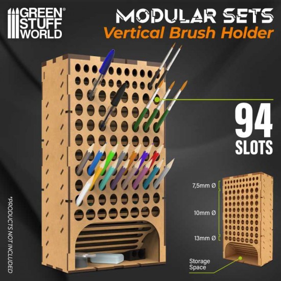 Modular Sets - Vertical Paint Brush Holder/Organizer/Storage (94 slots, 15x28x8.2cm)