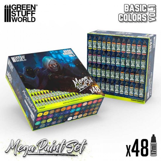 Acrylic Mega Paint Set - Basic Colours Vol.1 (48 bottles, each: 17ml)