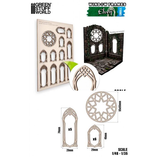 1/48 -1/35 Small Elven Miniature Window Frame (sheet size: 150x225 mm)