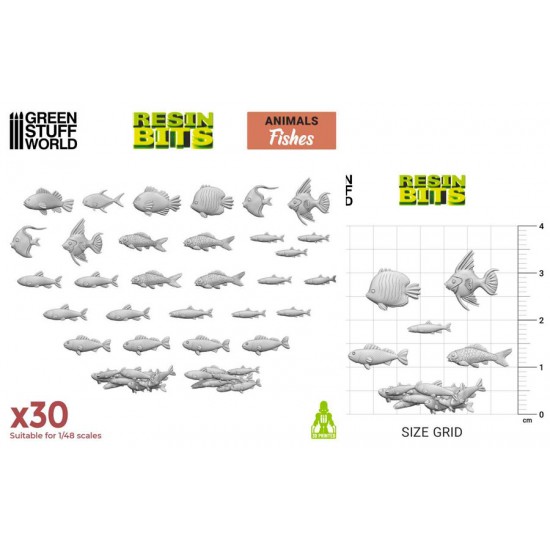 1/48 - 1/35 Fish Collection (30x resin fish) for 28mm - 54mm Miniatures