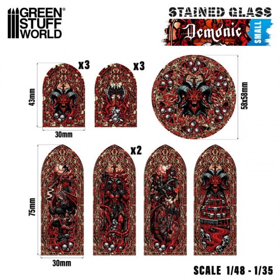 1/48 -1/35 Small Demonic Miniature Window Stained Glass (sheet size: 150x220 mm)