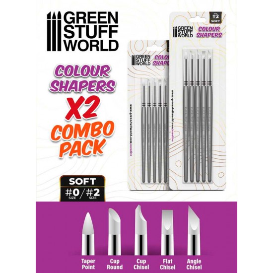 Clay Colour Shapers Combo #0 and #2 (10 brushes, silicone tips white soft)