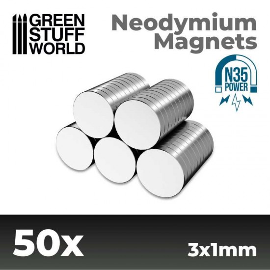 50x Neodymium Magnets 3x1mm (N35)