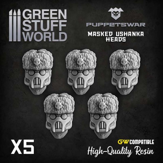 Puppetswar Masked Ushanka Heads for 28/32mm Wargame Miniatures