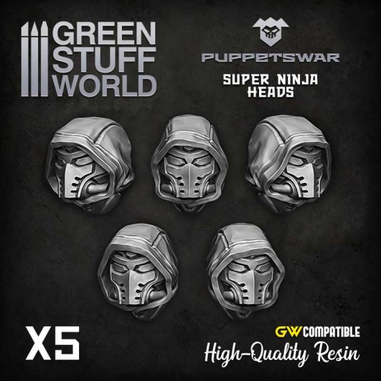 Puppetswar Super Ninja Heads for 28/32mm Wargame Miniatures