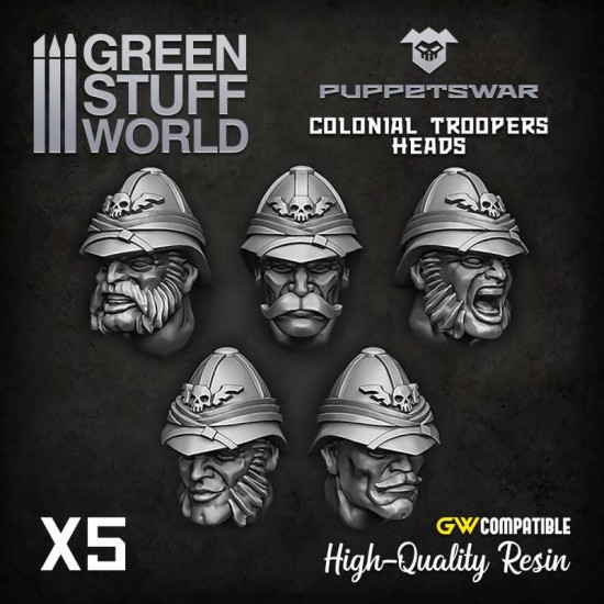 Puppetswar Colonial Troopers Heads for 28/32mm Wargame Miniatures