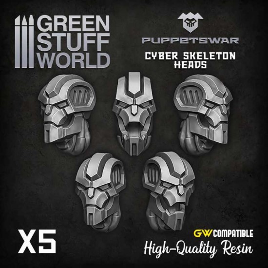 Puppetswar Cyber Skeleton Heads for 28/32mm Wargame Miniatures