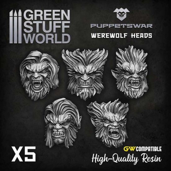 Puppetswar Werewolf Heads for 28/32mm Wargame Miniatures