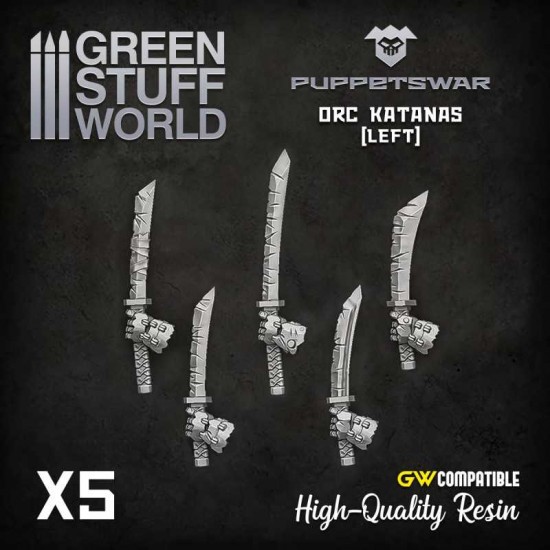 Puppetswar Orc Katanas - Left Hands for 28/32mm Wargame Miniatures