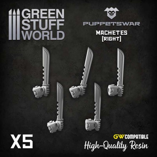 Puppetswar Machetes - Right Hands for 28/32mm Wargame Miniatures