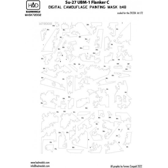 1/72 Sukhoi Su-27 UBM-1 Flanker C Digital Camouflage Paint Mask for Zvezda kits