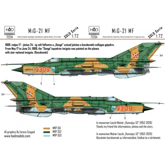 Decal for 1/72 MiG-21 MF 9309 'Dongo' Squadron with Star National Insignias