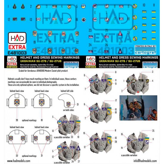 Decal for 1/48 Ukrainian SU-27B/UB Helmets & Sewing Patches