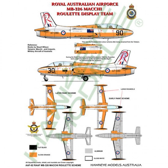 RAAF Decals for 1/48 Aermacchi MB 326H Macchi CFS Roulette scheme