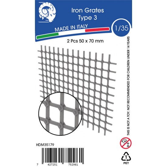 1/35 Iron Grates Type 3 (50mm x 70mm, 2pcs, 3D grey resin)